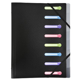 Exacompta 56181E Premium Folder Opaque Made of Sturdy Plastic DIN A4 8 Compartments 3 Flaps Stretchy Spine and 2 Elastic Bands Index Folder Corner Banner Folder Black