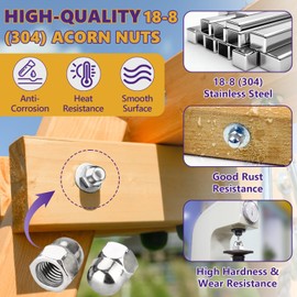 18 Pcs M8(8mm) Dome Cap Nut, Metric Hex Dome Cap Nuts 304 Stainless Steel, Acorn Thread Hex Cap Head for Indoor Outdoor Motorcycle Bicycles Furniture Kit