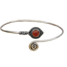 Carnelian Stone Silver Adjustable Arm Cuff, Boho Upper Arm Bracelet, Spiral Arm Cuff, Gemstone Armlet, Sun Bohemian Jewelry Gift