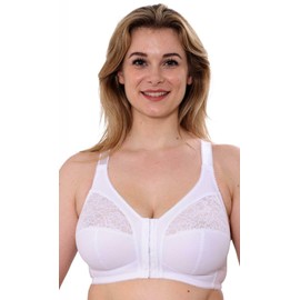 Gemm Ladies Womens Front Fastening Non Wired Firm Hold Lace Non Padded Bra (White, 44E)