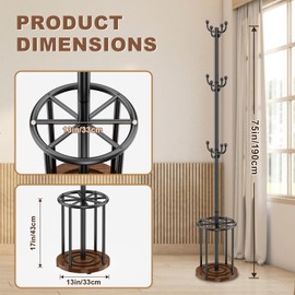 WeGXY Coat Rack Freestanding, Coat Rack Stand with Umbrella Holder, Coat Tree, Coat Hanger Stand with 12 Hooks for Clothes Bag Hats, Used in Bedroom, Office, Living Room and Entryway-Rustic Brown