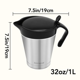 Rorence Stainless Steel Double Insulated Gravy Boat Sauce Jug with Hinged Lid for Thanksgiving Dinner - 32 Oz