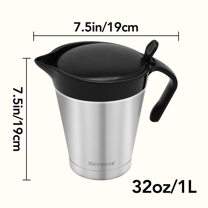 Rorence Stainless Steel Double Insulated Gravy Boat Sauce Jug with