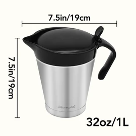 Rorence Stainless Steel Double Insulated Gravy Boat Sauce Jug with Hinged Lid for Thanksgiving Dinner - 32 Oz
