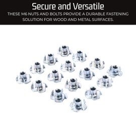 Bolt Dropper T-Nut Zinc Carbon Steel - Tee Nuts 4-Prong Design, M6x9mm - Threaded Inserts for Wood, Metal, or Steel Sheeting - Easy to Use Assorted T-Nuts for Various Bolts - Set of 100