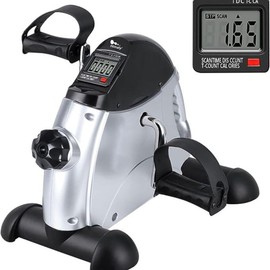 Mini Exercise Bike, himaly Under Desk Bike Pedal Exerciser Portable Foot Cycle Arm & Leg Peddler Machine with LCD Screen Displays - Color: Silver and Black