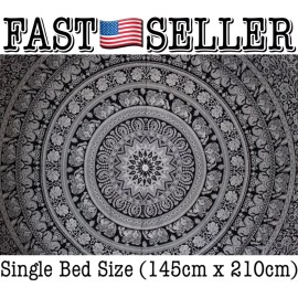 Bohomandala Mandala Tapestry Wall Hanging Art Decor Bohemian Single 145x210cm Black & White
