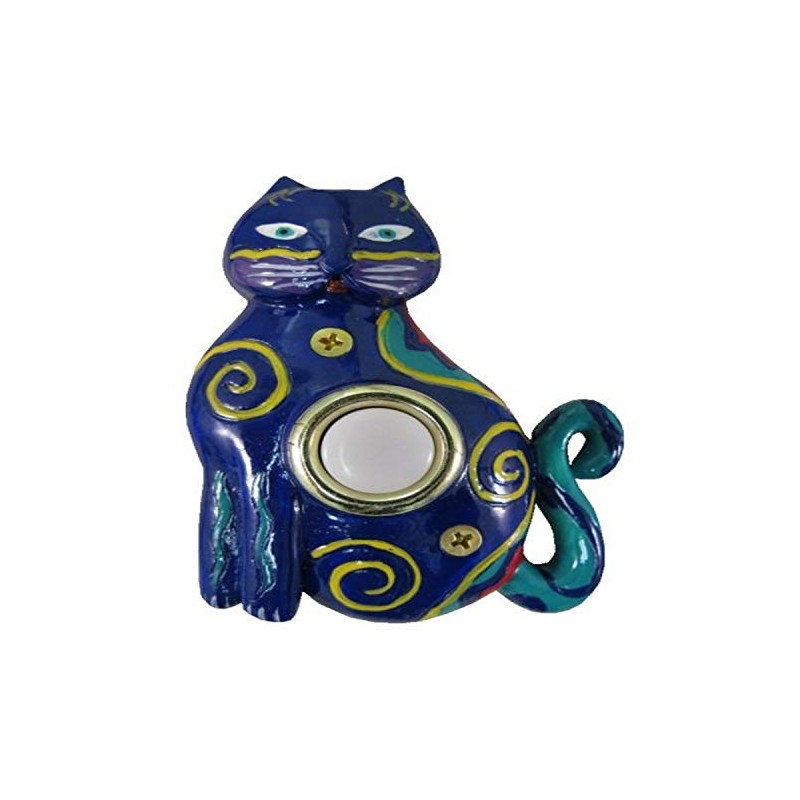 Waterwood Hand Painted Blue Cat Doorbell - Wired & Illuminated