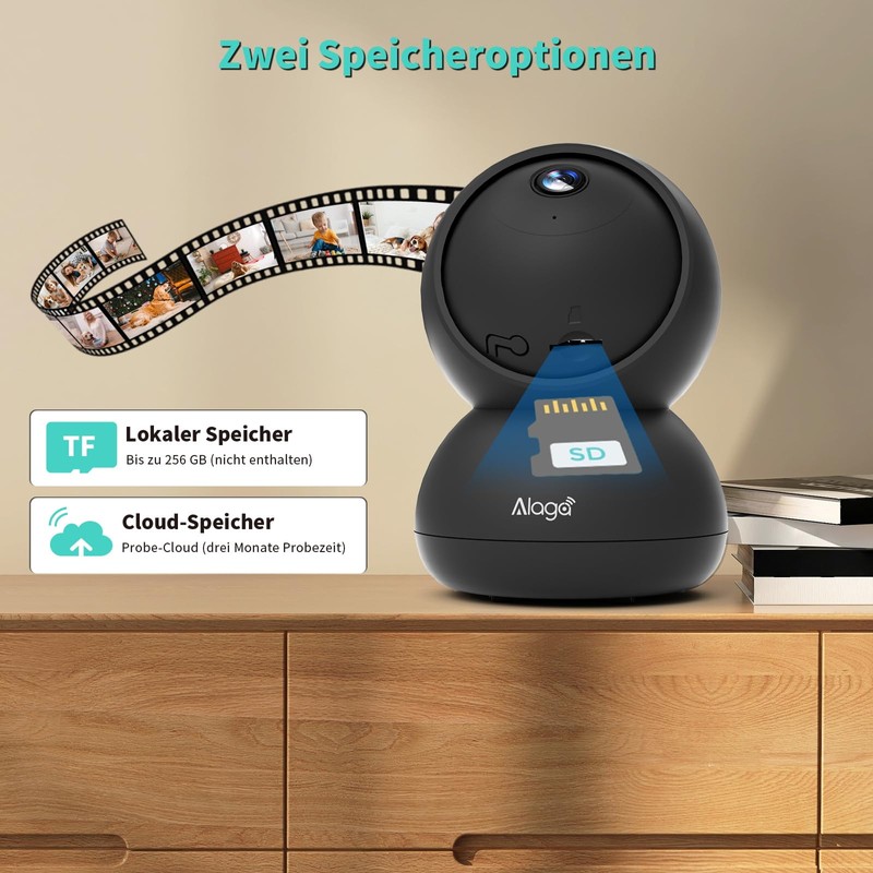 Alaga Security Indoor Cam 3K Indoor Surveillance Camera, WiFi, Swivelling,