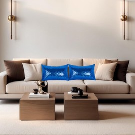 ShinyBeauty Royal Blue Throw Pillow Covers 12X20 Inches Set of 2, Rectangle Pillow Cover, Glitter Fabric Sequin Blue Pillow Case for Couch,Sofa,Living Room Pillows Party Decorations