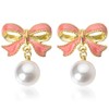 Bow Pearl Dangle Earrings for Women Pink Bow Stud Earrings