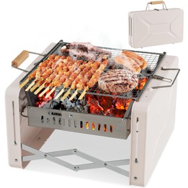 Giantex Portable Charcoal Grill - 15" Small Barbecue Grill, Folding BBQ Grill with Removable Grill Grids & Charcoal Box, Lightweight Camping Grill for Yakitori Beach Tailgating Backpacking Cooking