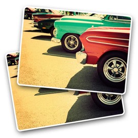 Rectangle Stickers(Set of 2) 7.5cm - Retro American Cars Vintage Motors Fun Decals for Laptops,Tablets,Luggage,Scrap Booking,Fridges, #46250