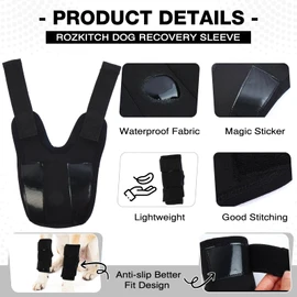 ROZKITCH Dog Leg Protector for Rear Hock Joint or Front Leg Knee, 1 Pair of Dog Leg Compression Wrap Sleeve for Anti Licking Carpal Support Ankle Support Protect Injury Sprain Torn ACL CCL Black L