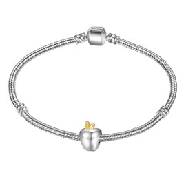 Andante -Stones 925 Sterling Silver Gold Bead Charm Apple Element Ball for European Beads Module Bracelet + Organza Pouch, Sterling Silver, No Gemstone