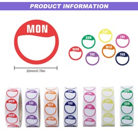 Days of The Week Stickers, 3500pcs Day Dots Food Labels Stickers Date Kitchen Label Sticker for Food Labeling (500 Labels Per Roll)