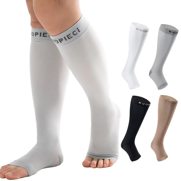 EVOPLECI 20-30mmHg Open Toe Compression Socks Gray Toeless Compression Socks