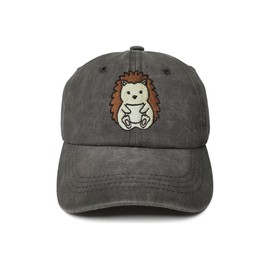 ZKFE Embroidered Hedgehog Baseball Hat for Kids Boy Girl, Washed Black Embroidery Cotton Adjustable Dad Hat for Toddler Child