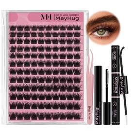 Mayhug Lash Extension Kit - Fluffy Clusters Kit Volume 3D Lash Clusters 144pcs Lash Clusters Kit Lash Bond and Seal Waterproof DIY Lash Extension Kit Lash Tweezers Eyelash Extension Kit (Dramatic Kit)