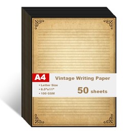 Papel rayado vintage con diseño de borde antiguo, 50 hojas, papel de papelería para escribir cartas, 100 gsm, 11 x 8.5 pulgadas, papelería envejecida 