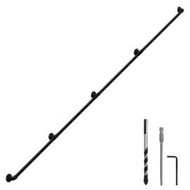 HouseAid 16FT Industrial Pipe Wall Handrail, Farmhouse Stairway Railing with 1-1/4 Inch Diameter Pipe, Vintage Style Stairs Handrail, Wall Mounted, Matte Black