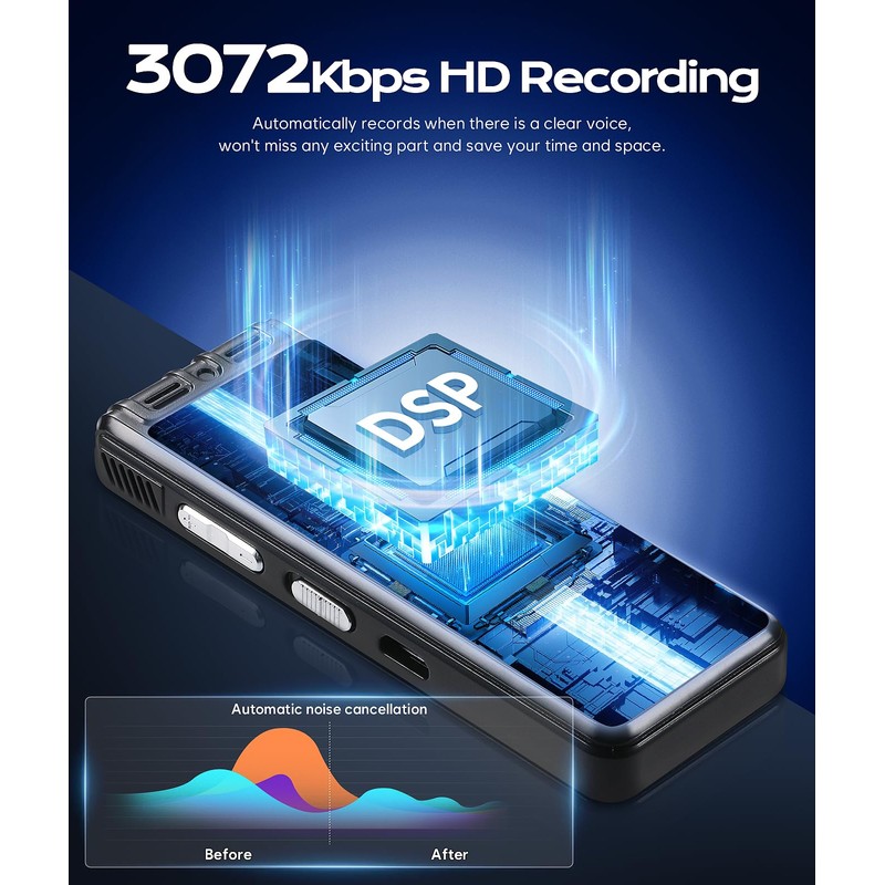 128GB Digital Voice Recorder - 1536kbps Dictaphone Digital Voice Activated