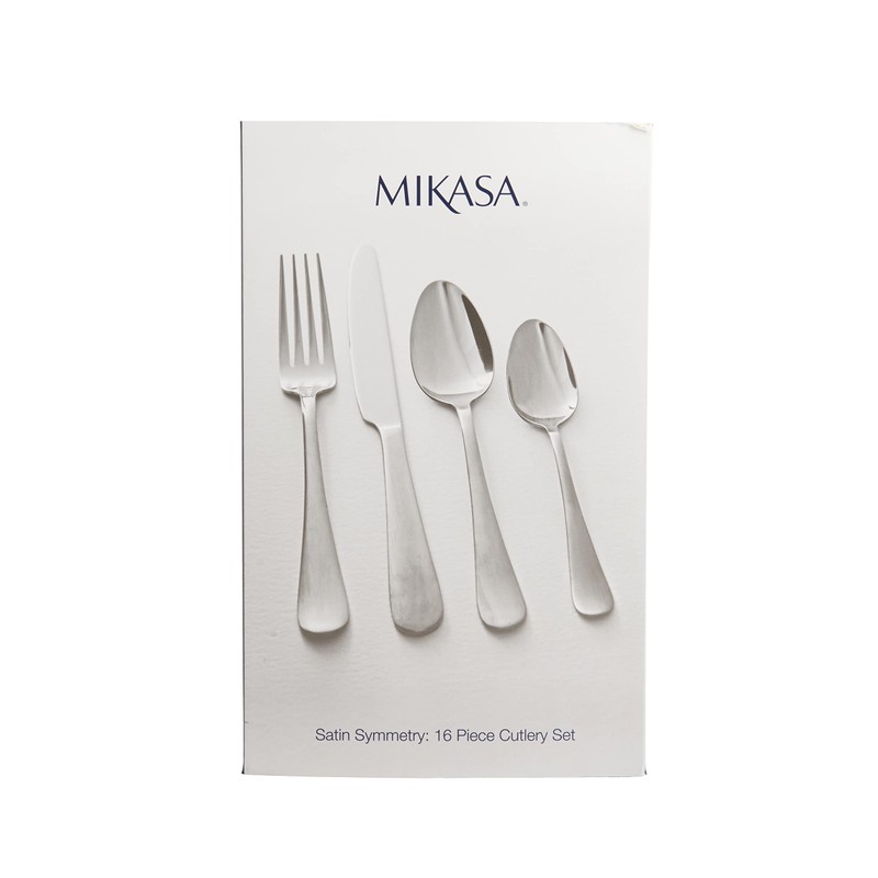 MIKASA Satin Symmetry Cutlery Set, Stainless Steel, 16 Pieces, Service