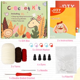 Mailirious Crochet Kit for Beginners, Crochet Starter Kit with Step-by-Step Video Tutorials, Knitting Gift for Kids and Adults with Yarn Sets, Beginner Friendly Crochet Bunny