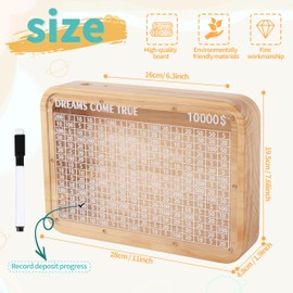 pamctry Large Money Saving Box,10000 Savings Challenge Box with Counter Coin Challenge, for Adults, Boys and Girls,Wood Savings Challenge Box for Kids(Target $10000)