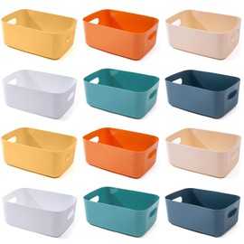 OWill 12 PCS Plastic Storage B-ins and Baskets for Efficient Home Classroom Organization Small Containers in Multicolour for Kitchen, Cupboard box, and Bathroom Organizer on Shelves and Tubs