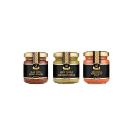 La Rustichella - Italian Truffle Bruschetta Essentials Set - White Truffle Asparagus Spread 3.2 oz / 90 g, Black Truffle Sun Dried Tomatoes Spread 3.2 oz / 90 g & White Truffle Pumpkin Spread 3.2 oz