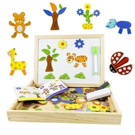 EACHHAHA Pack of 100 Wooden Magnetic Puzzles, Animal Pattern Painting Game, Educational Toy for Wooden Drawing Boards, Rich Patterns, Free Combination, Developing Imagination, for Children Aged 3 4 5