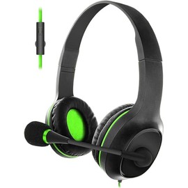 HPX-GX25GR Stereo Gaming Headset, Black with Green Accents; in-line Volume and On/Off Mic Control; Rotating Omnidirectional Microphone; Adjustable Headband; Comfortable Earpads