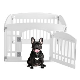 DUMOS Plastic Dog Playpen 4 Panels 24" Tall–Foldable, Portable Pet Fence for Small Dogs–Indoor, Outdoor, Yard, Garden, Travel, Pet Training, and Puppy Crate (White)