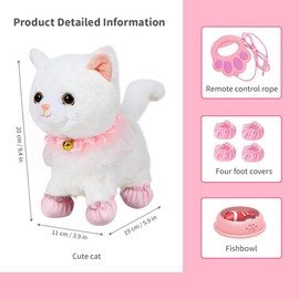 Fivtsme Cat Toy Children, Interactive Plush Toy Cat, Toy Cat for Children, with Remote Controlled Lead & Accessories, Walking, Barking, Interactive Plush Toy Pets, for 2 3 4 5 Years Old