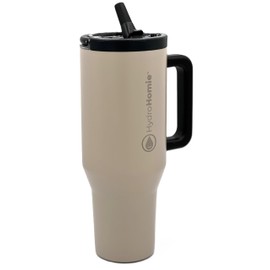 HYDRO HOMIE The Nomad 40oz Tumbler – Flip Straw Lid with Handle and Rubber Base, Travel Car Cup Holder Friendly and 100% Leak Resistant - Tan + Black