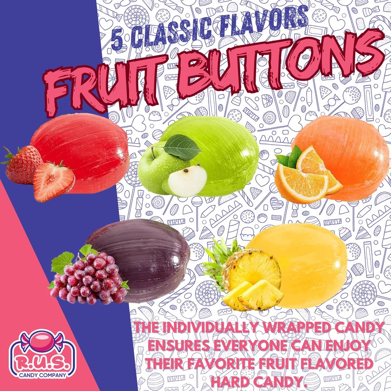 Assorted Fruit Button Hard Candy – About 75 Individually Wrapped