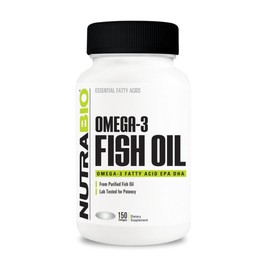 Nutrabio Omega 3 Aceite de Pescado - 150 Capsulas Blanda - 75 Ser - 2000 mg de Omega 3 ácidos grasos esenciales por Servicio con 360 mg de EPA y 240  