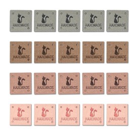Borsgye 40PCS PU Leather Tags Handmade Embossed Tag Faux Leather Sew on Labels Embellishment Crochet Knitting Labels DIY Jeans Bags Shoes Hat Apparel Accessories - Square - 4 Colors - Cat