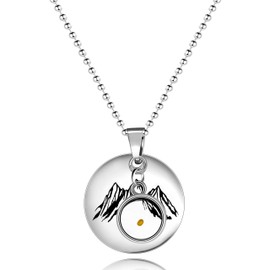 Uloveido Stainless Steel Round Mountain Pendant Necklace Hiking Camping Climbing Gifts Y634-Round-White
