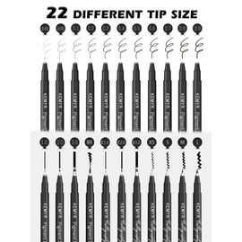 KEMYR Micro Fine liner Drawing Art Pens Calligraphy Pens: 22 Size Art supplies Waterproof Archival Black Ink Markers For Artists,Use for Professional Watercolor,Sketching,Anime,Manga,Zentangle