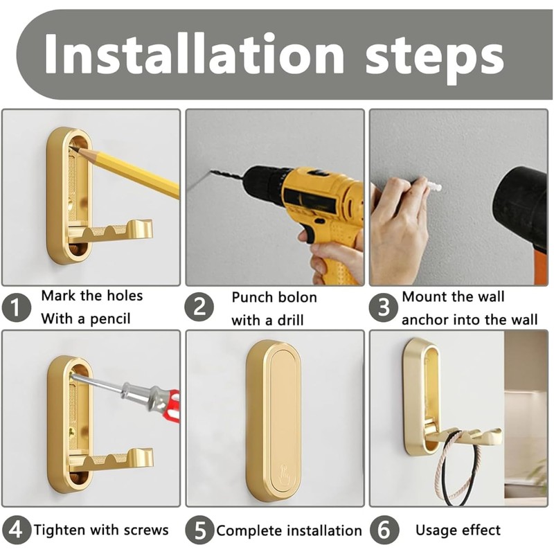 miyonsin Gold Foldable Wall Hooks, Metal Foldable Hooks Wall Wount