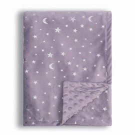 Donsonny Baby Blanket for Boys Girls Soft Minky with Double Layer Dotted Backing, Star and Moon Printed 30 x 40 Inch Receiving Blanket (Violet)