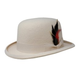 Different Touch Men's 100% Wool Felt Derby Bowler with Removable Feather Fedora Hats (L, Ivory)