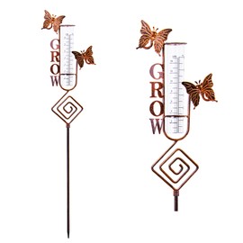 Voumsil Rain Gauge Outdoor, coppery Butterfly Rain Gauge with Thermometer for Measuring Precipitation, Garden Decoration.