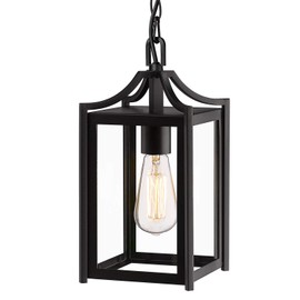 Osimir Outdoor Pendant Light, 14" Large Modern Outdoor Hanging Porch Light with Adjustable Chain, Exterior Outdoor Hanging Light in Black Finish and Clear Glass, 2439/1H