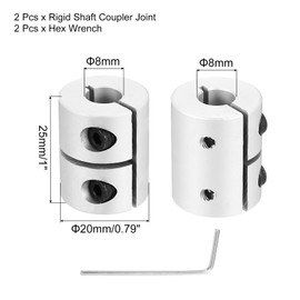 MECCANIXITY 2PCS Shaft Coupling 8 to 8mm(ID) 25mm(L) Aluminum Alloy Shaft Coupler Connector Rigid Joint Motor Accessories with Hex Wrench for 3D Printer DIY Robots Model CN