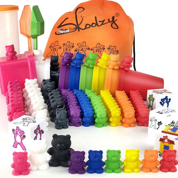 Skoolzy Language Rainbow Counting Bears Family with Matching Sorting Cups, Bear Counters and Dice Math Toddler Games 114pc Set - Sensory Preschool Fine Motor Skills Toys with Scoop Tongs. Ages 3+…