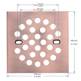 RRAJJ Square Improve 4-1/4 Inch(108mm*108mm) Screw-in Shower Floor Drain Grate Strainer (Antique Copper)