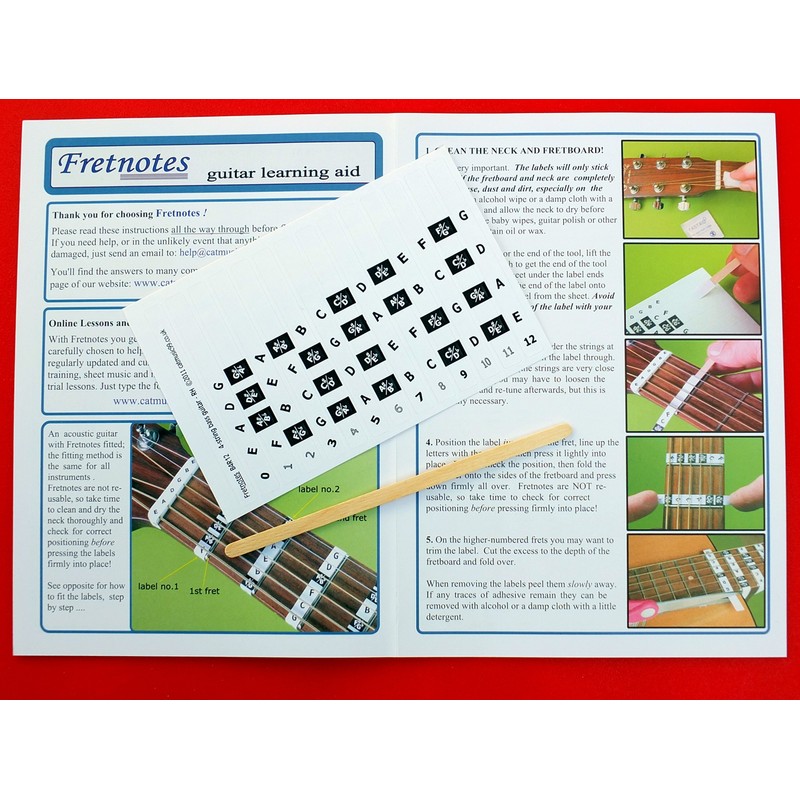 FRETNOTE Stickers for Bass Guitar - 4-string RH Fretboard Notes